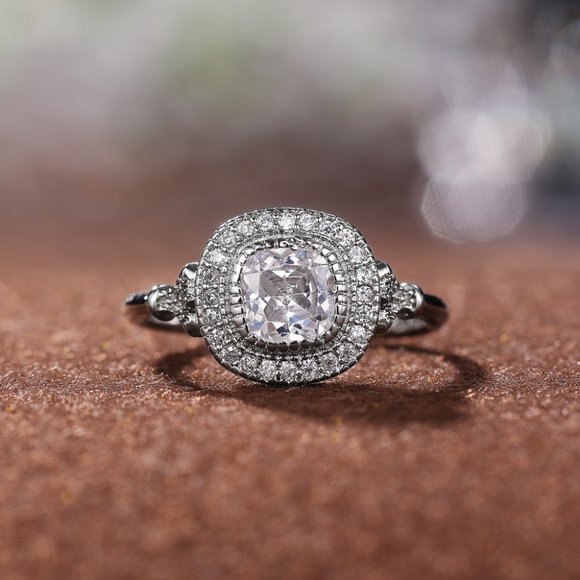 Jewelry - Luxury CZ Shiny Gem Macro Pave Square Noble Dainty Wedding Rings, K932